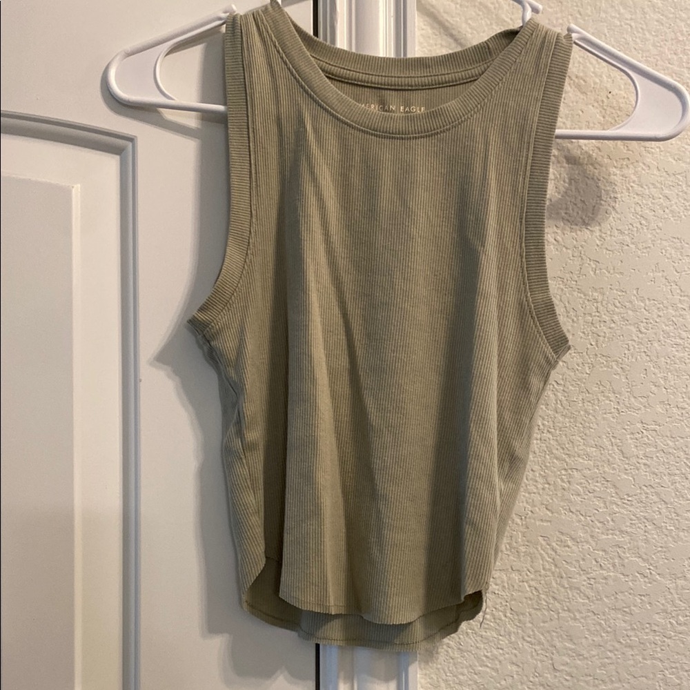 American Eagle Sleeveless Ribbed Green Tank Top - Tan, Sz S